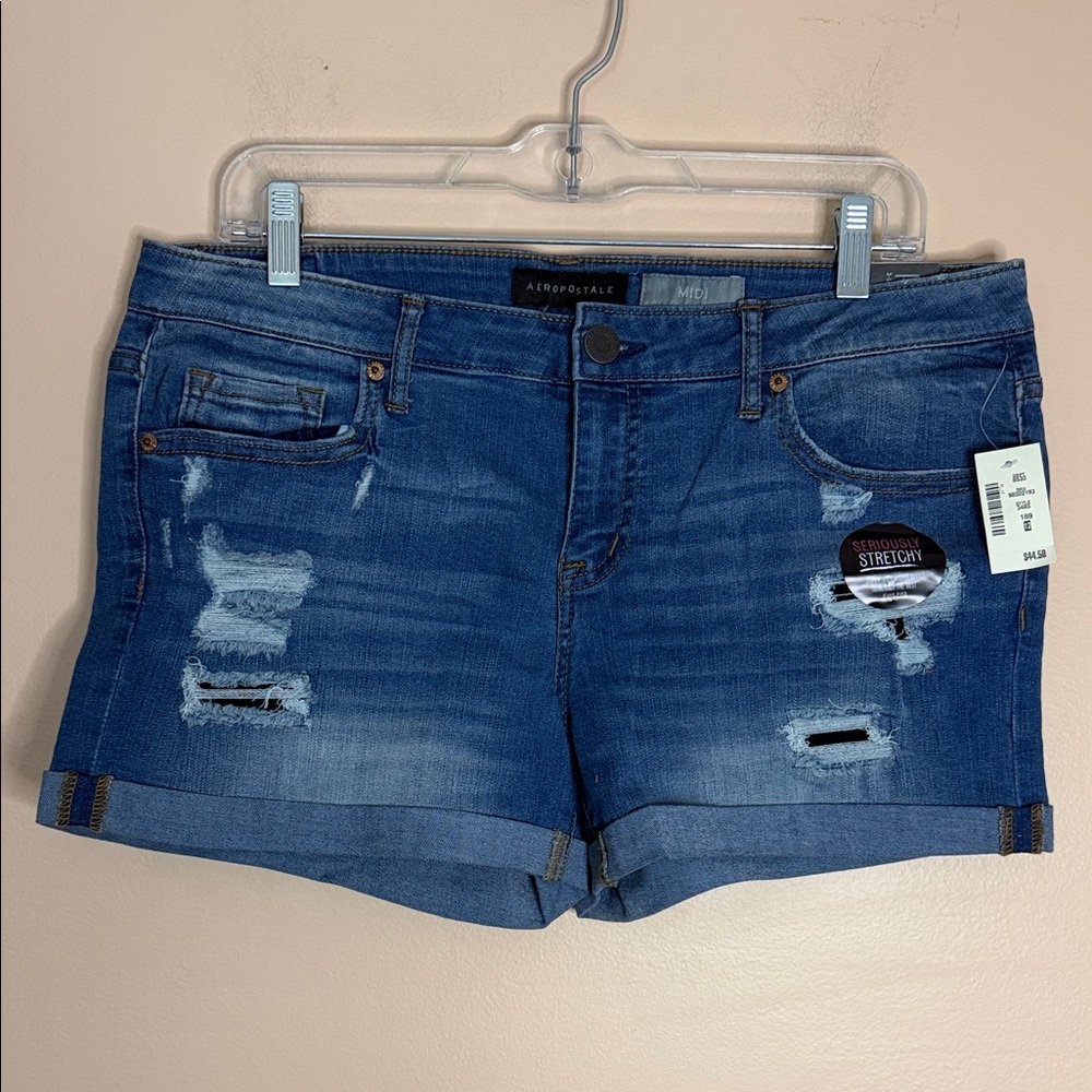 Aeropostale Women's Dark Blue Distressed Denim Jean Shorts